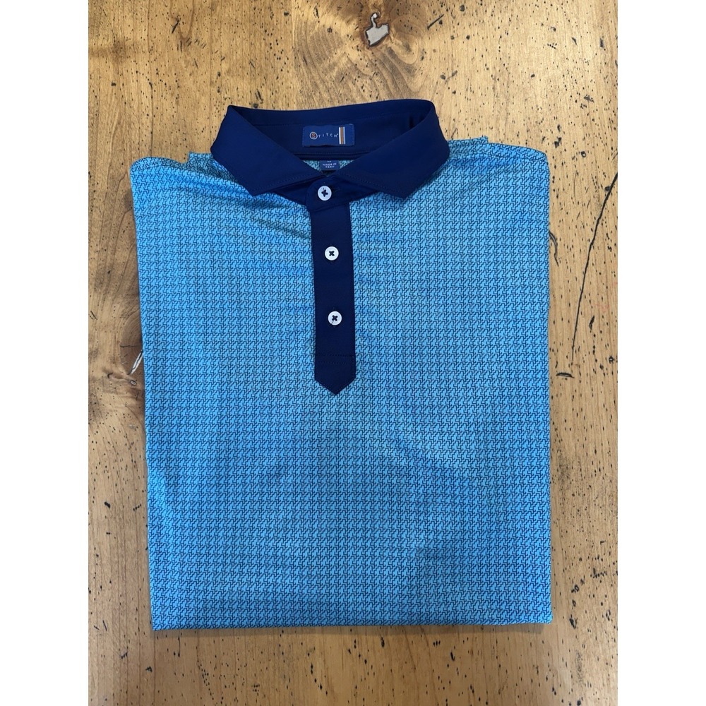 Stitch Polo Shirt Mens Medium Blue Geometric All Over Print Performance Golf